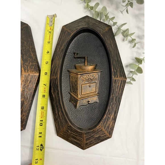Coffee Grinder Dart Ind Wall Hangings Vtg 1970s Copper Look Plastic 12" Set of 2 - Picture 2 of 12